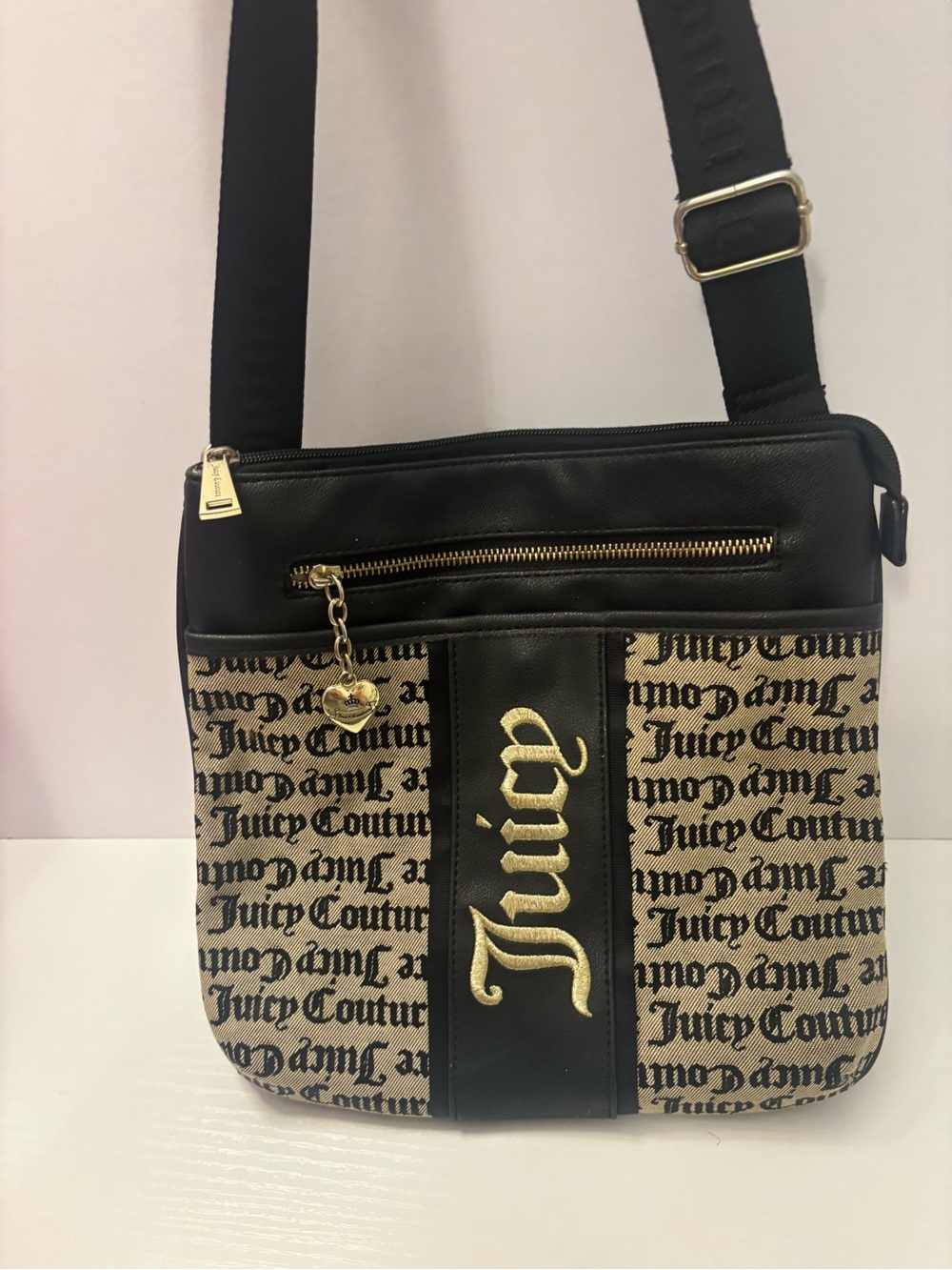 Juicy Couture Black and Tan Logo Crossbody Bag